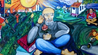 Painel em homenagem a Paulo Freire, em Campinas.