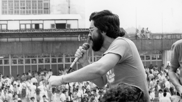 Paulo Okamotto no Paço Municipal de São Bernardo do Campo - Campanha Salarial de 1989. Foto: Arquivos do Sindicato dos Metalúrgicos do ABC&nbsp;
