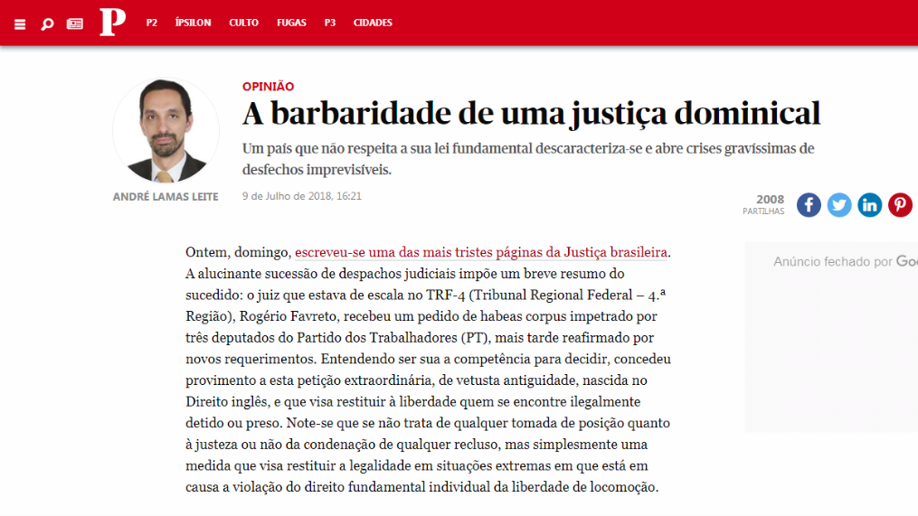 Jornal português denuncia ilegalidades do Judiciário