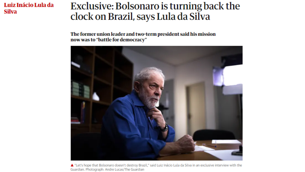 Lula ao The Guardian: Minha missão é lutar pela democracia