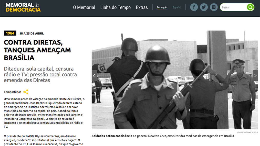 Em 84, ditadura usou tanques para ameaçar Brasília