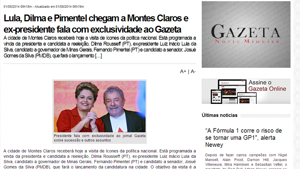 Entrevista de Lula à Gazeta Norte Mineira