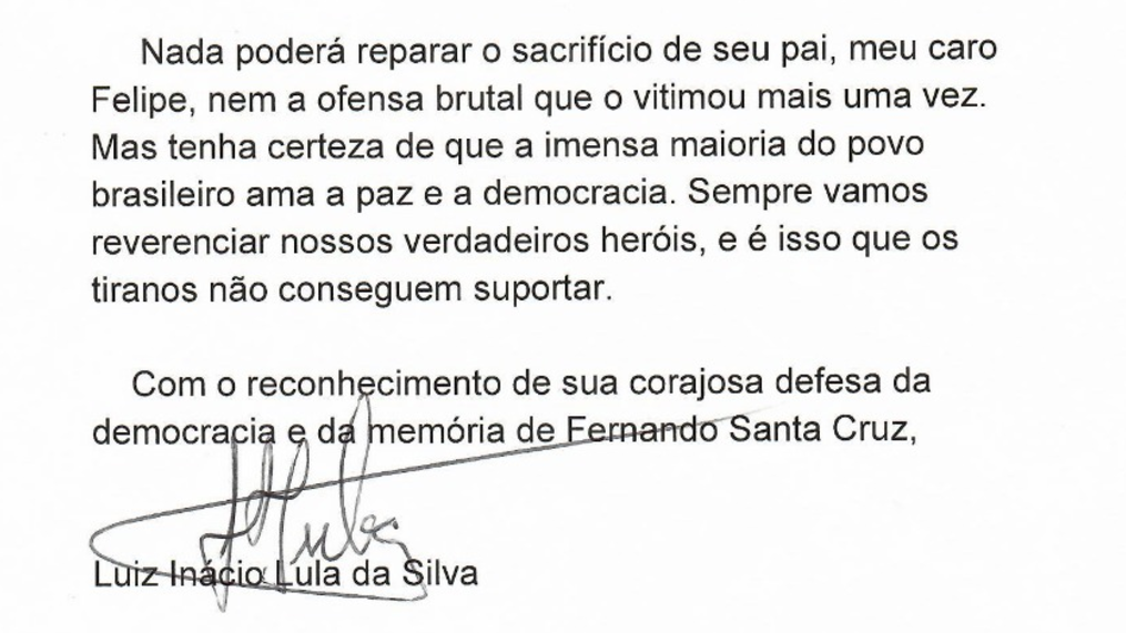 Lula envia carta a Felipe Santa Cruz, presidente da OAB
