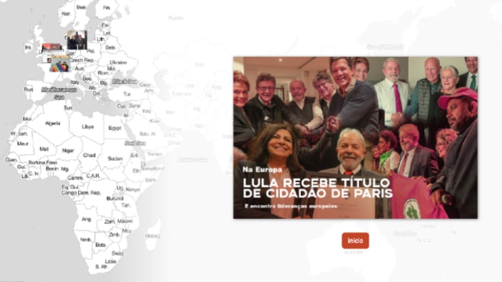 Mapa interativo reúne as atividades de Lula na Europa