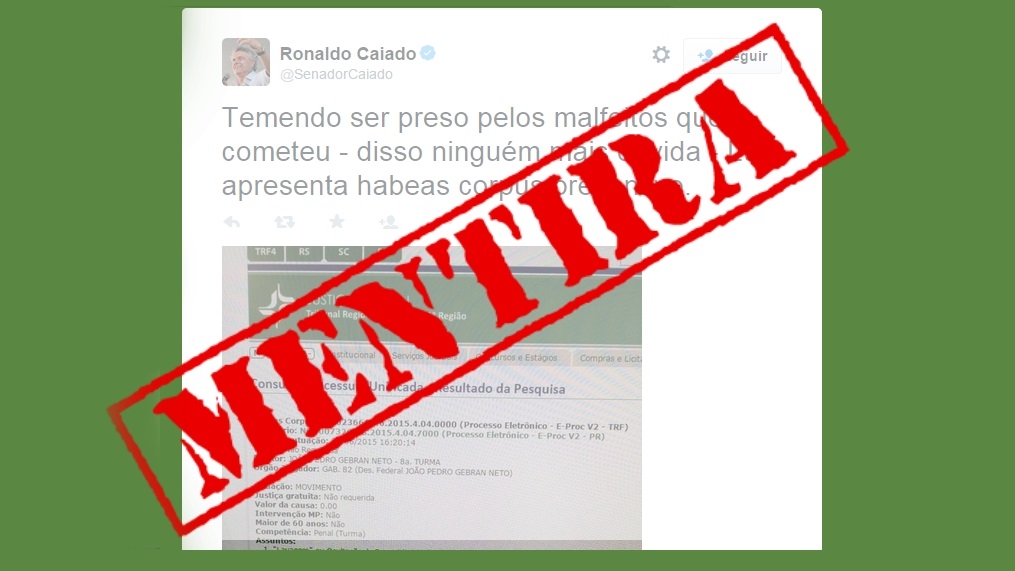É falsa a notícia de que ex-presidente entrou com pedido de habeas corpus em Curitiba