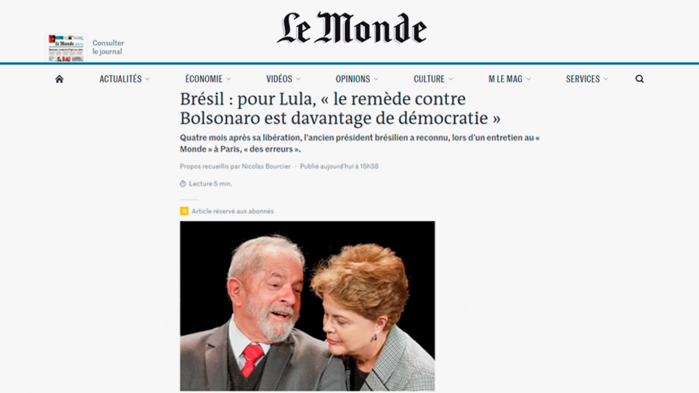 Para Lula, ʽremédio contra Bolsonaro é mais democraciaʼ
